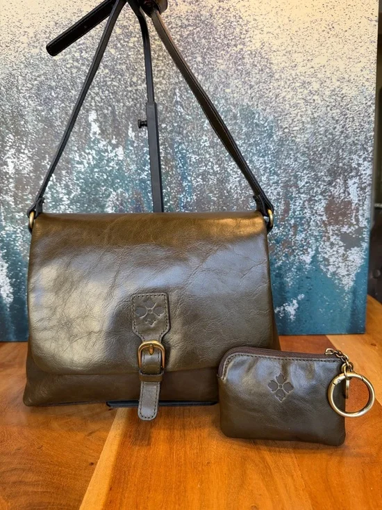 Patricia Nash Quiet Luxury Leather Crossbody Bag Olive Green + Coin Purse (VGUC) - Picture 4 of 17